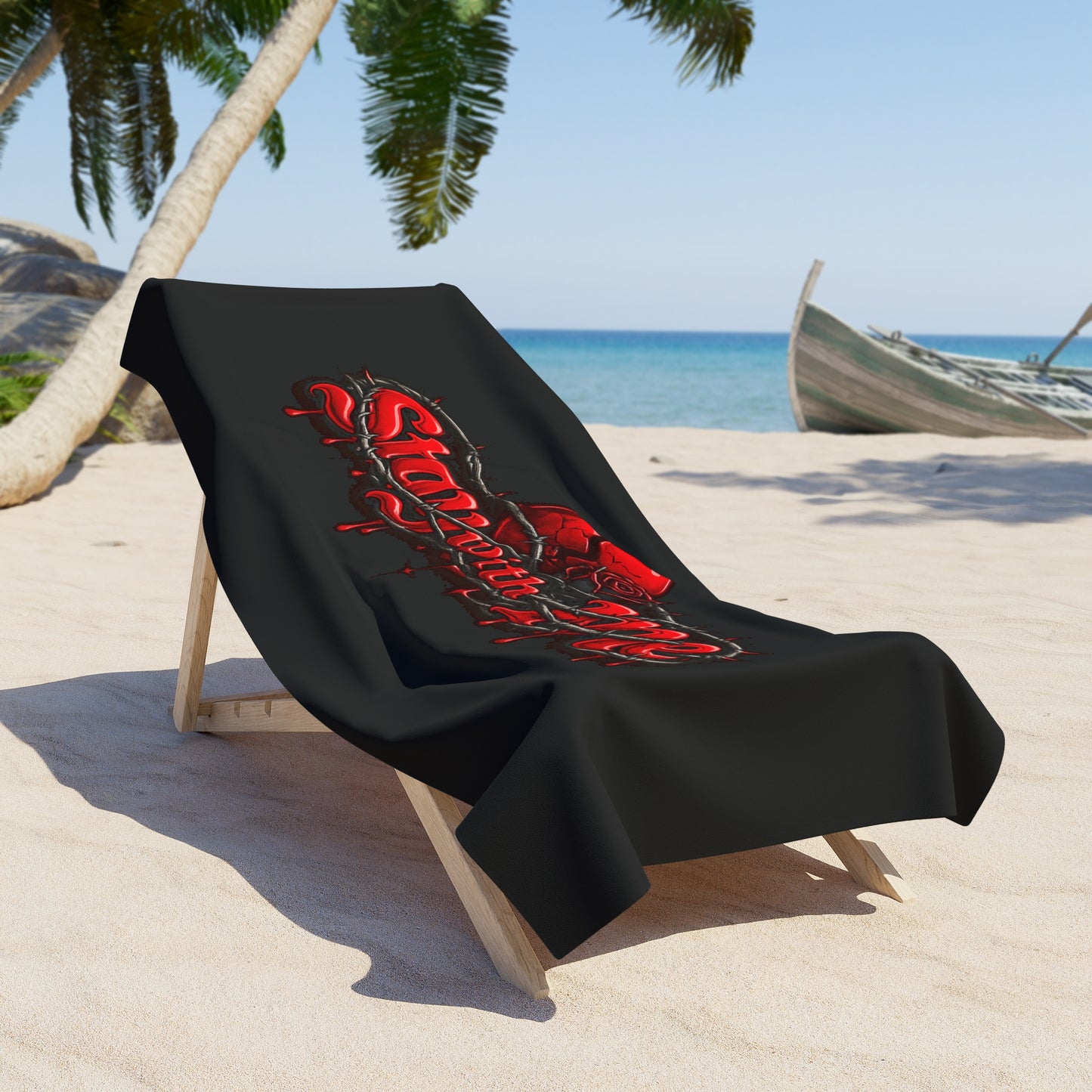 Stay With Me Beach Towel — Gothic Red Heart Drip Design