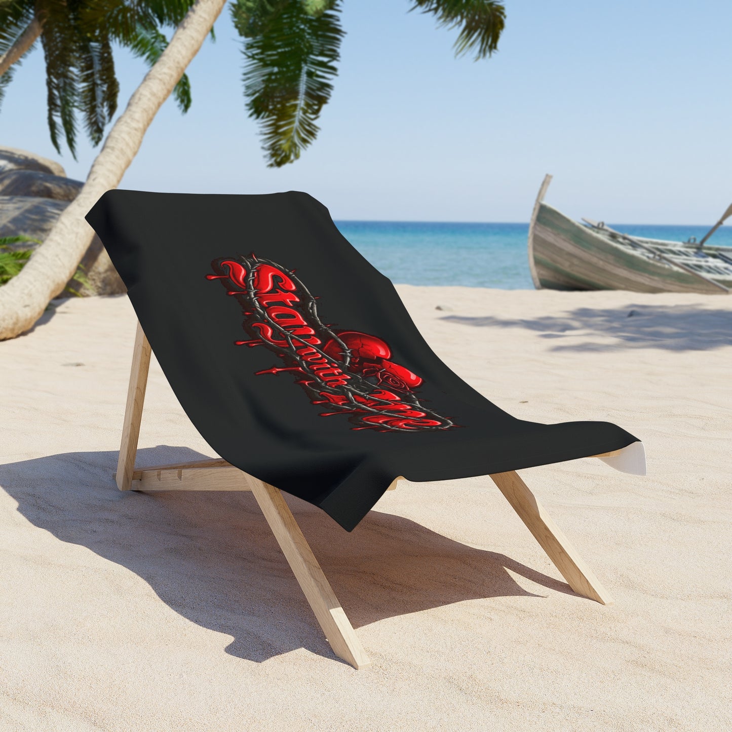 Stay With Me Beach Towel — Gothic Red Heart Drip Design