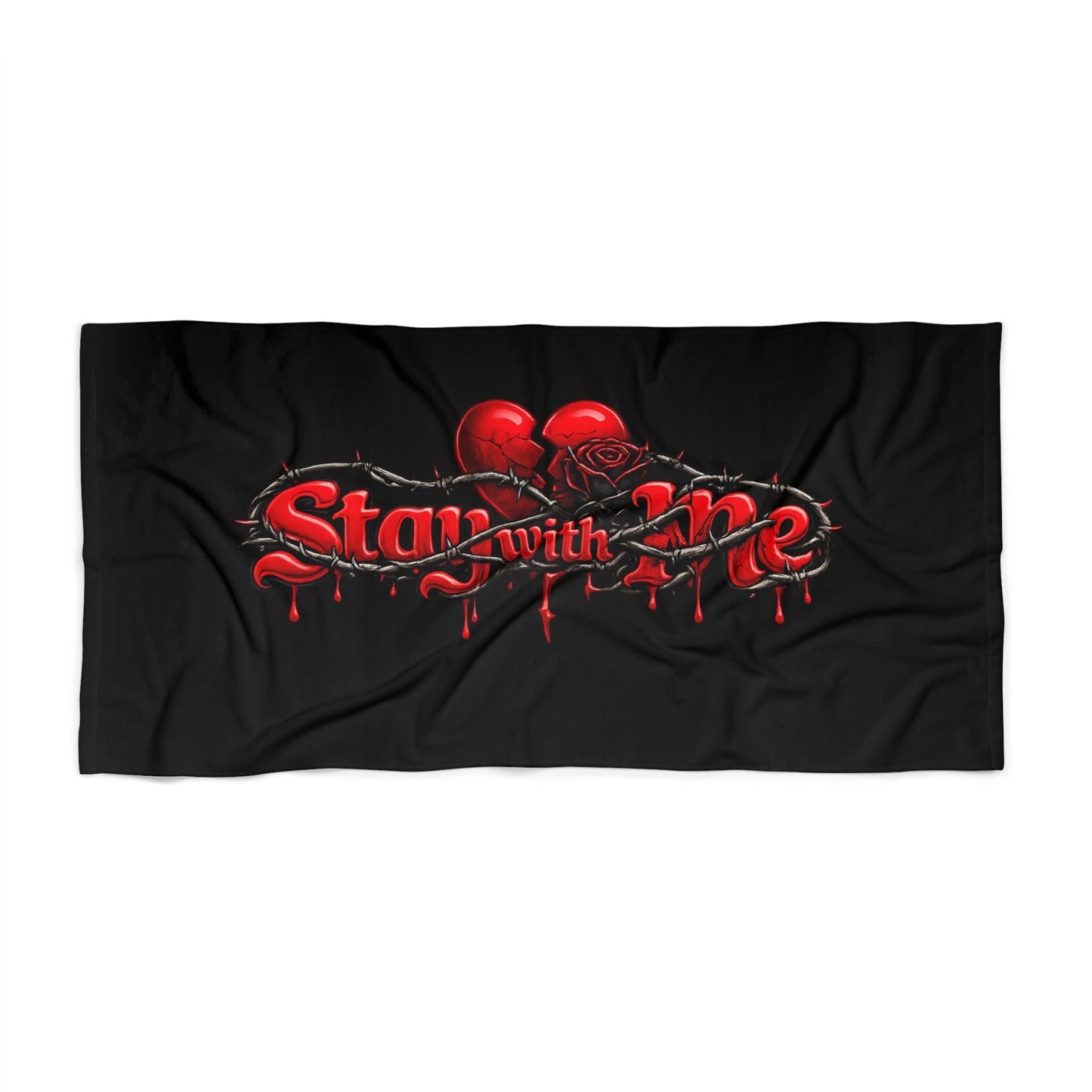 Stay With Me Beach Towel — Gothic Red Heart Drip Design
